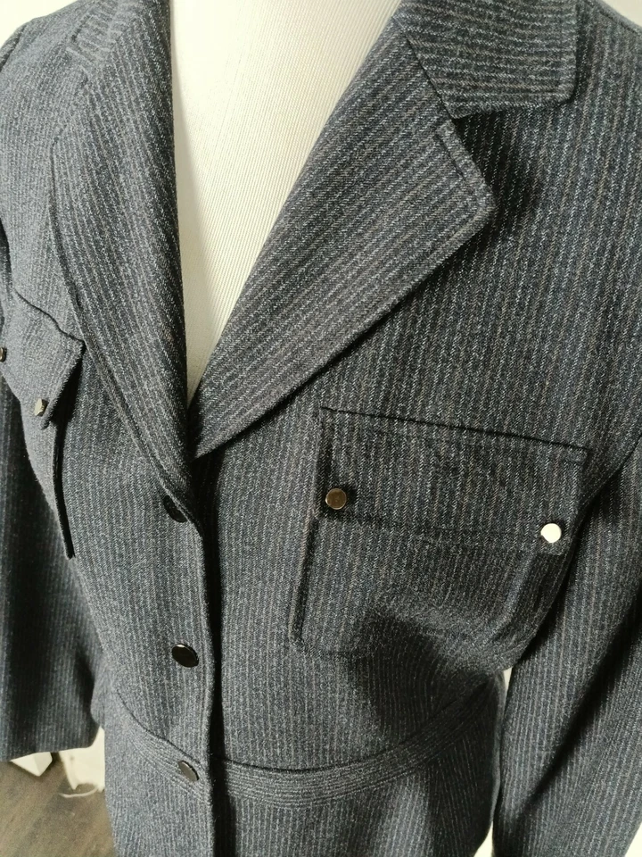 Larry Levine Nuevo Mujer Talla 10 Azul Rayas Mezcla Lana Traje Chaqueta Separada S68 Foto 3 de 4