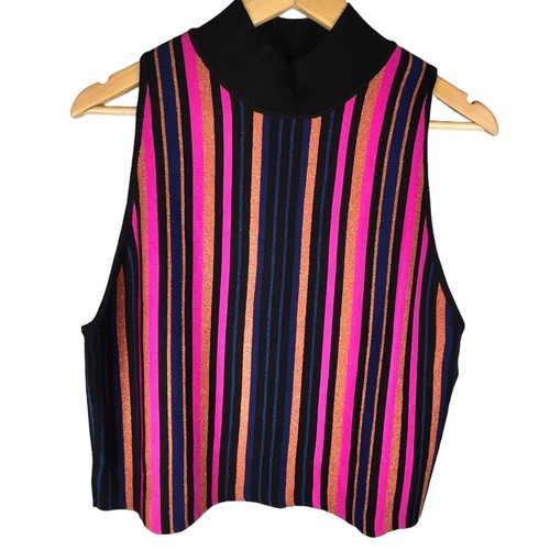 Bar III NWT Women’s Multicolor Striped Metallic Sleeves Top XL