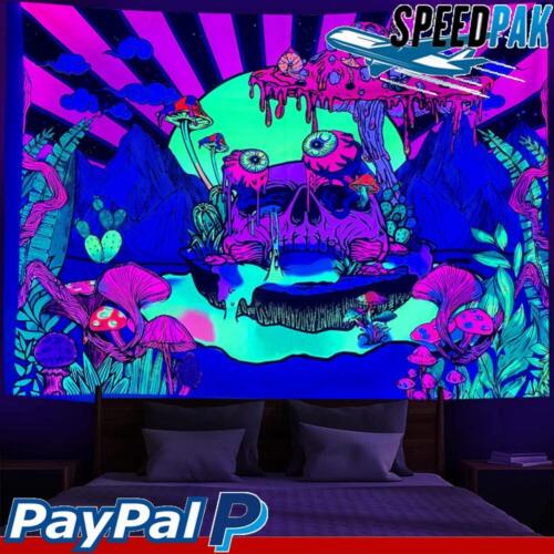 UV Reactive Trippy Wall Poster Skull Blacklight Tapestry Skeleton Wall Tapestry - Picture 1 of 30