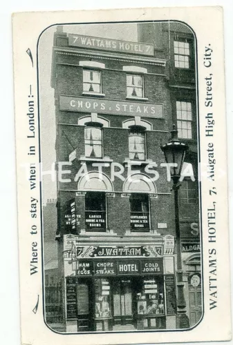 Social History - WATTAM'S HOTEL Advert Card ALDGATE Whitechapel LONDON E1