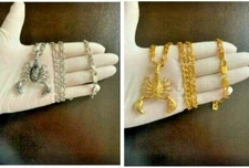 Men's Gold Silver Scorpion Stainless Steel Biker Chain Necklace Pendant Bracelet