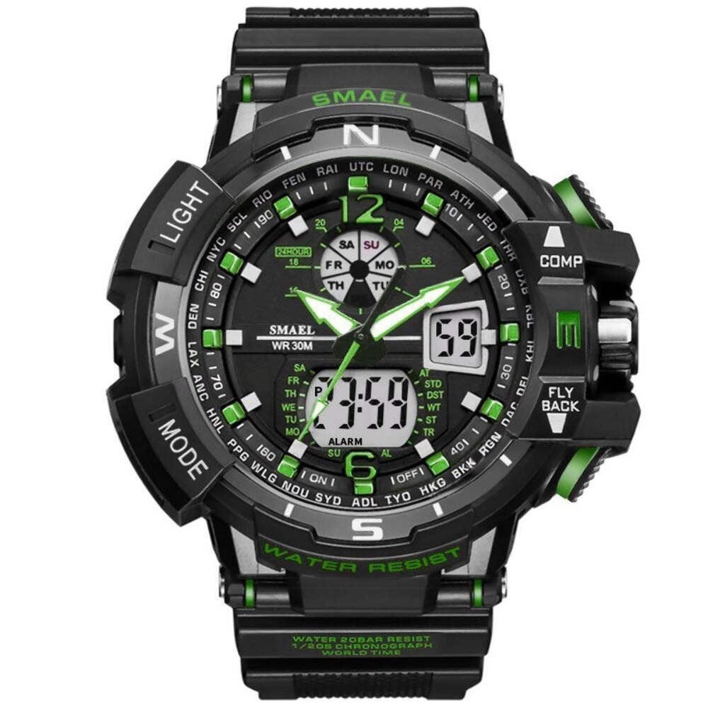 Waterproof Sports Watch with Dual Display, Alarm, Chronograph, and Luminous Feat