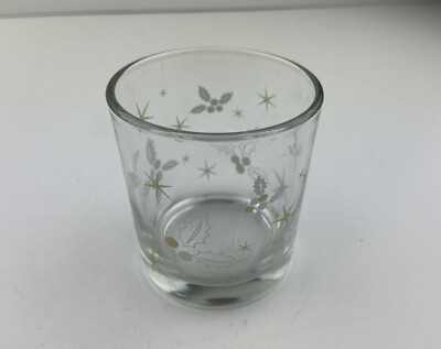 hallmark holly and star etched glass cup for small candles 