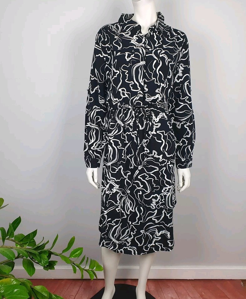 Miracle Size 10 Casual Shirt Dress Midi Collared Button Up Long Sleeve Round Hem