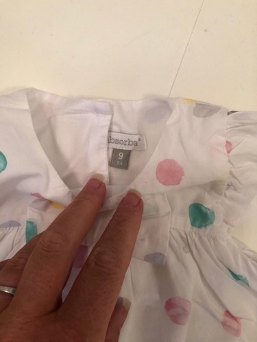 ABSORBA WHITE & PASTEL COLOURED SPOTTED SUMMER DRESS & PANTS - 9 MTHS - Picture 2 of 4