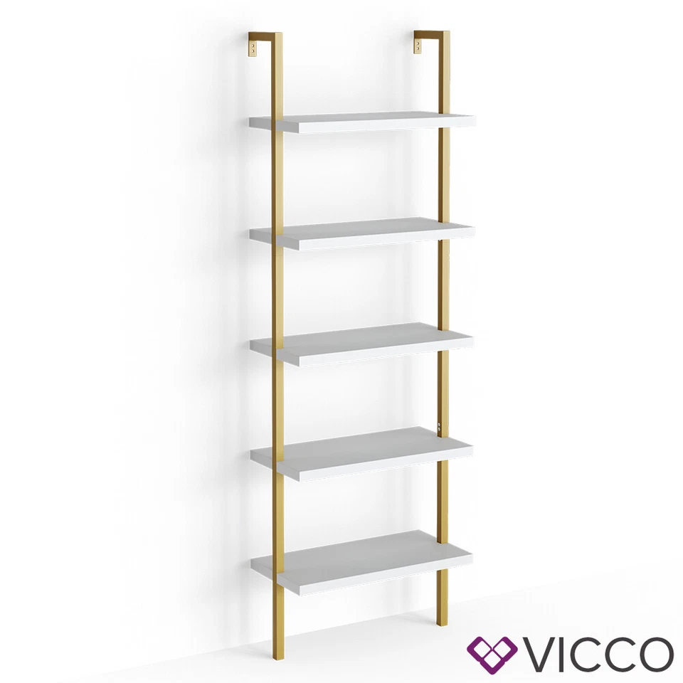 Bibliothèque étagère étagère murale 5 tablettes Loft Ava Blanc Dorés Vicco - Photo 2/4