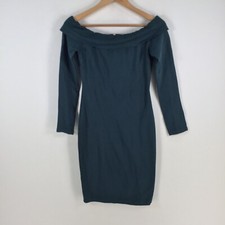 Fashion Nova womens dress size S bodycon teal green long sleeve stretch 073757