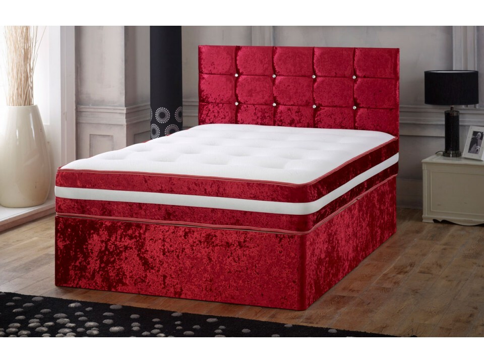 Crushed Velvet Divan bed with memory sprung mattress and 20 inch
