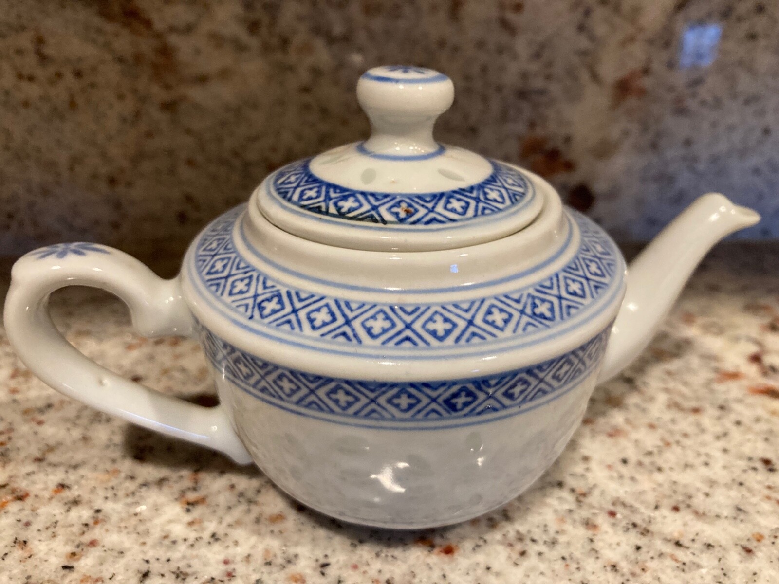 Miniature Vintage Chinese Rice China Teapot White and Blue 3.5" tall eBay