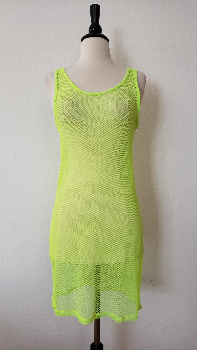 urban outfitters green mesh dress New Size Small Neon Fishnet Festival Cover Up no-returns:2026-08-27_2028-09-28