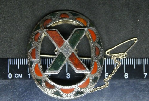 Antike viktorianische schottische Silber & Achat Saltire Anstecknadel Brosche - Bild 5 von 7