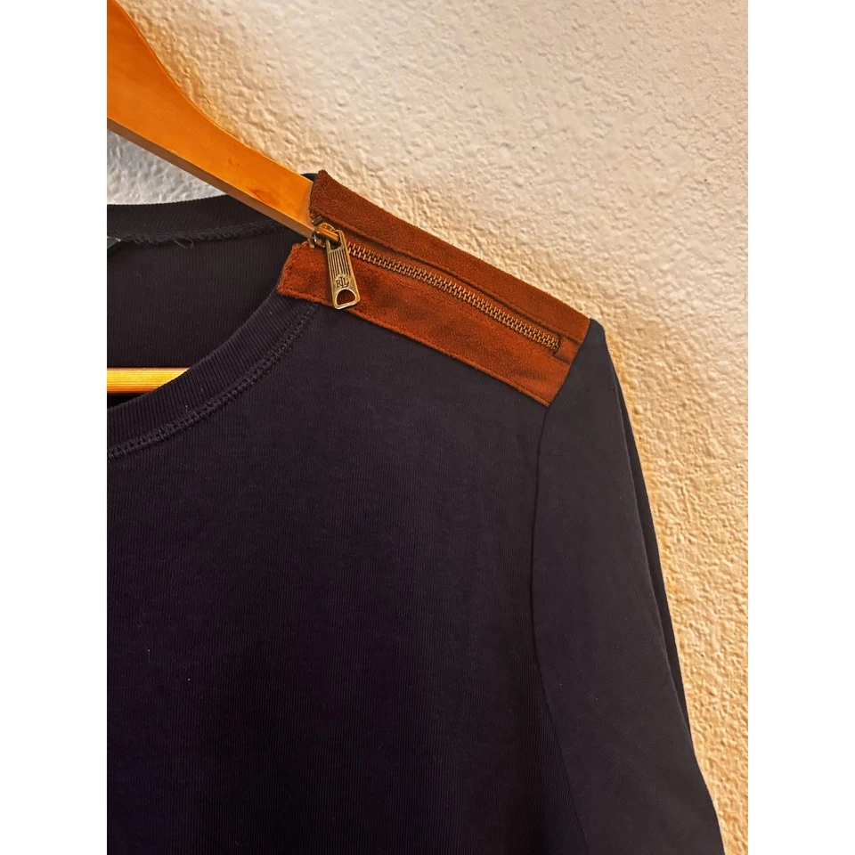Lauren Ralph Lauren Womens Equestrian Navy Top Size XL Faux Suede Elbow Patch - Image 3 of 4