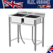 Stainless Steel Utility Sink 304 two Bowl Wash Station Kitchen Commercial Tone