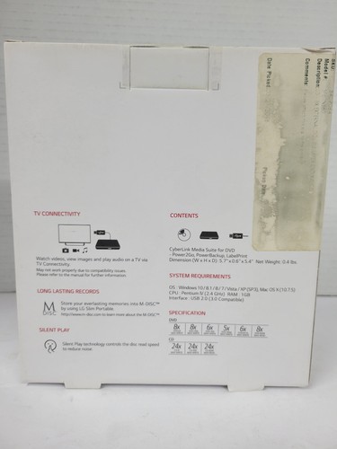 LG Ultra Slim Portable DVD Writer SP80NB60 for Mac & Windows New/Sealed - Picture 2 of 4