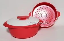 Tupperware Legacy Blossom Microwave Veggie Rice Fish 1 1/2 Qt Steamer Rubine Red