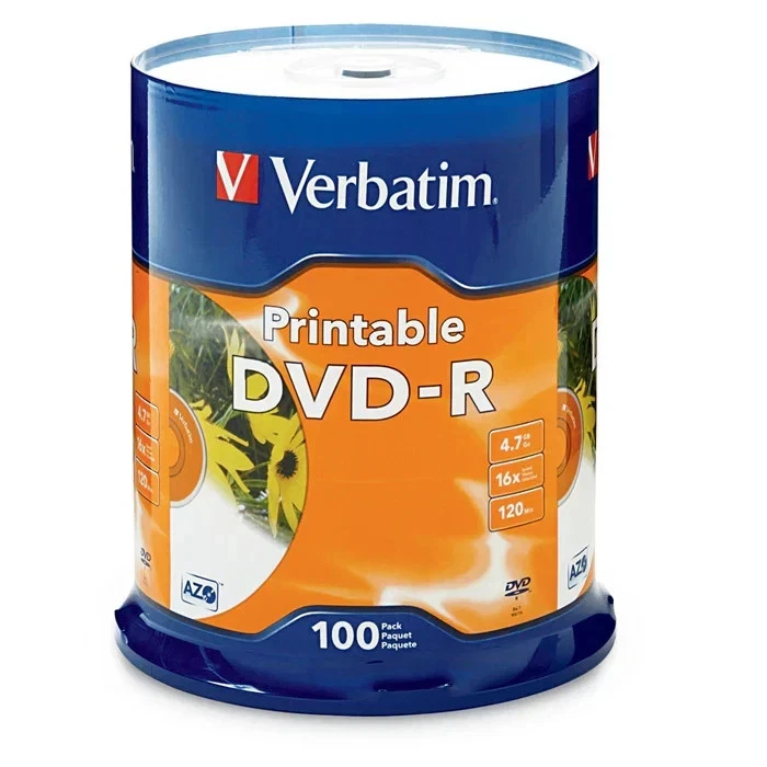 Verbatim DVD-R 100PK 16X 4.7GB Branded White Inkjet Printable 95153