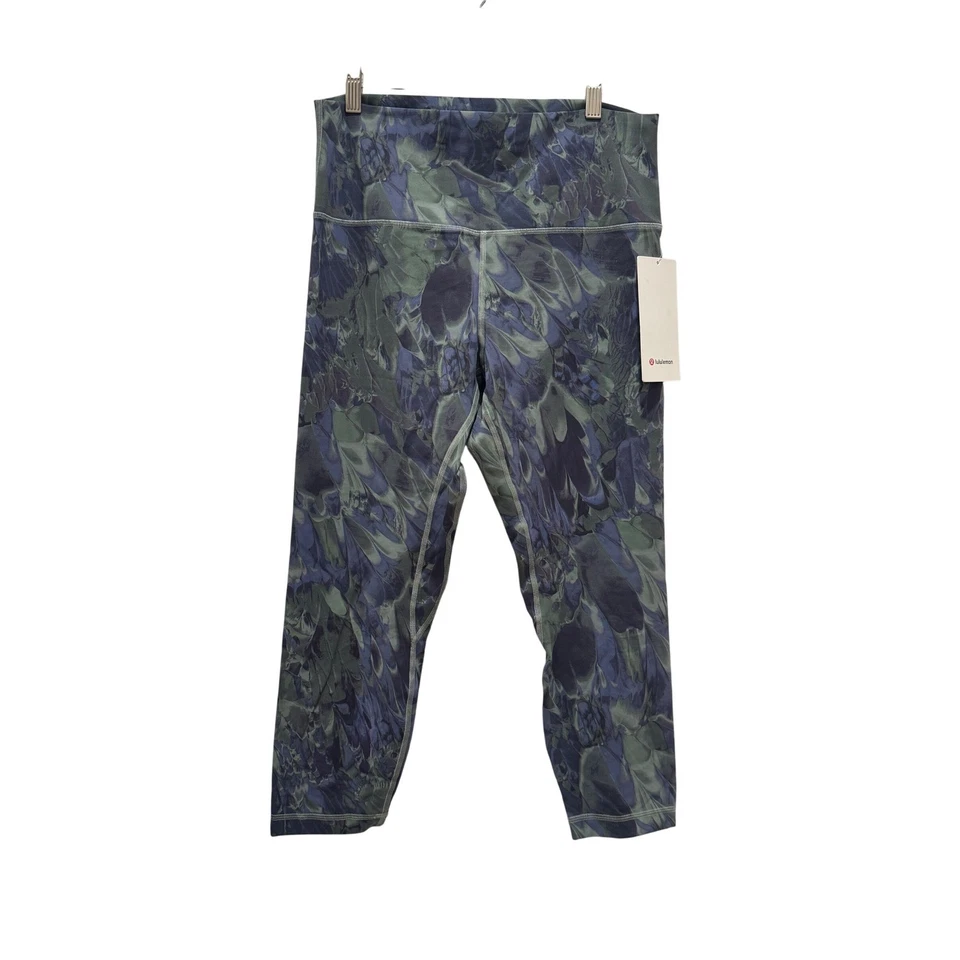 NOVA Leggings Lululemon Align HR Crop 23" Tamanho 12 Verde Azul Estampa de Penas Nulu - Imagem 2 de 4