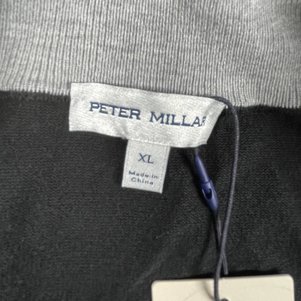 Suéter Peter Millar Para Hombres XL Negro Cuarto Cremallera Cuello Simulado Algodón Mezcla Seda Corona Foto 2 de 4