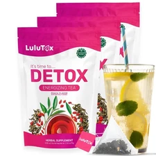 LULUTOX Detox Tea - Herbal Blend with Dandelion, Ginseng, and Ginger - 3 Pack