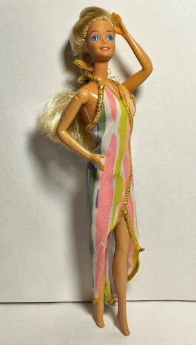 Vintage 1980 Barbie Dream Glow Face, Redressed Halter Dress Twist Body