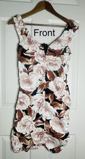 Express Women's Floral Ruched Sleeveless Bodycon Dress V-Neck Black Pink S