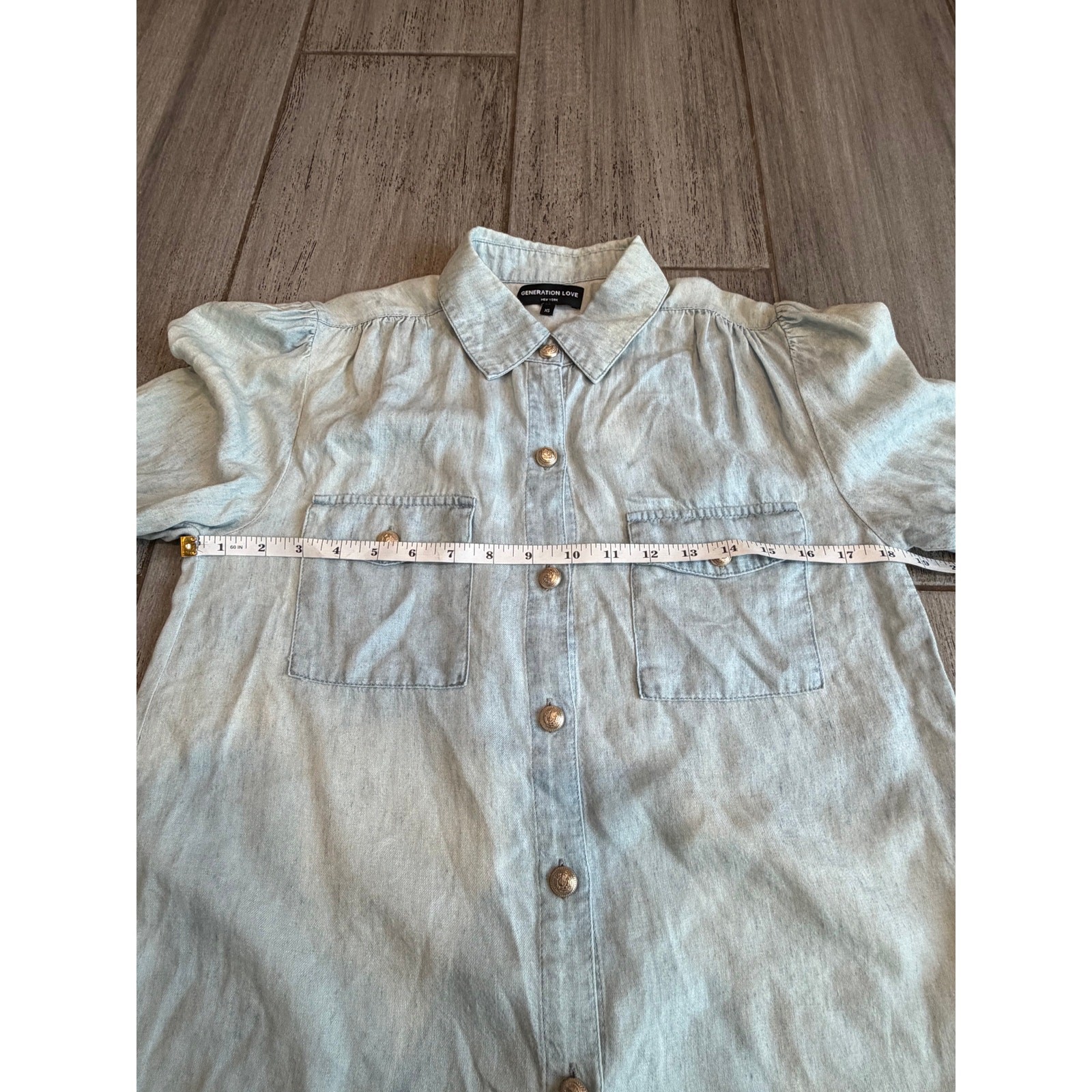 Generation Love Chambray Button Front Puff Sleeve… - image 8