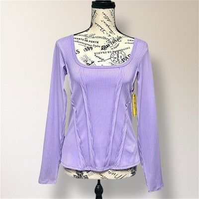 EleVen Venus Williams M Lilac Ribbed Square Neck Long Sleeve Tennis Athletic Top