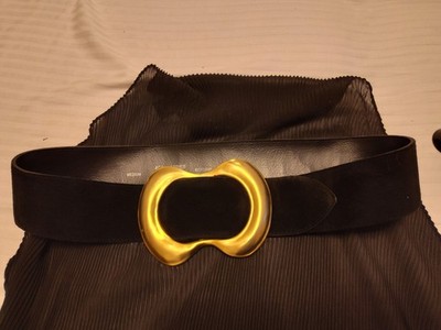 Acces. by Pearl black Suede 2 1/4''  Leather Belt and gold metal  S/M size 