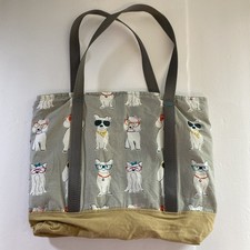 Handmade Dog Print Tote Bag 16x12 Canvas Purse Orange Pocket Magnetic Snap