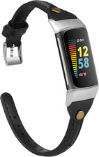 Leather Band Compatible with Fitbit Charge 5/6 Bands - Slim Leather Watch Strap