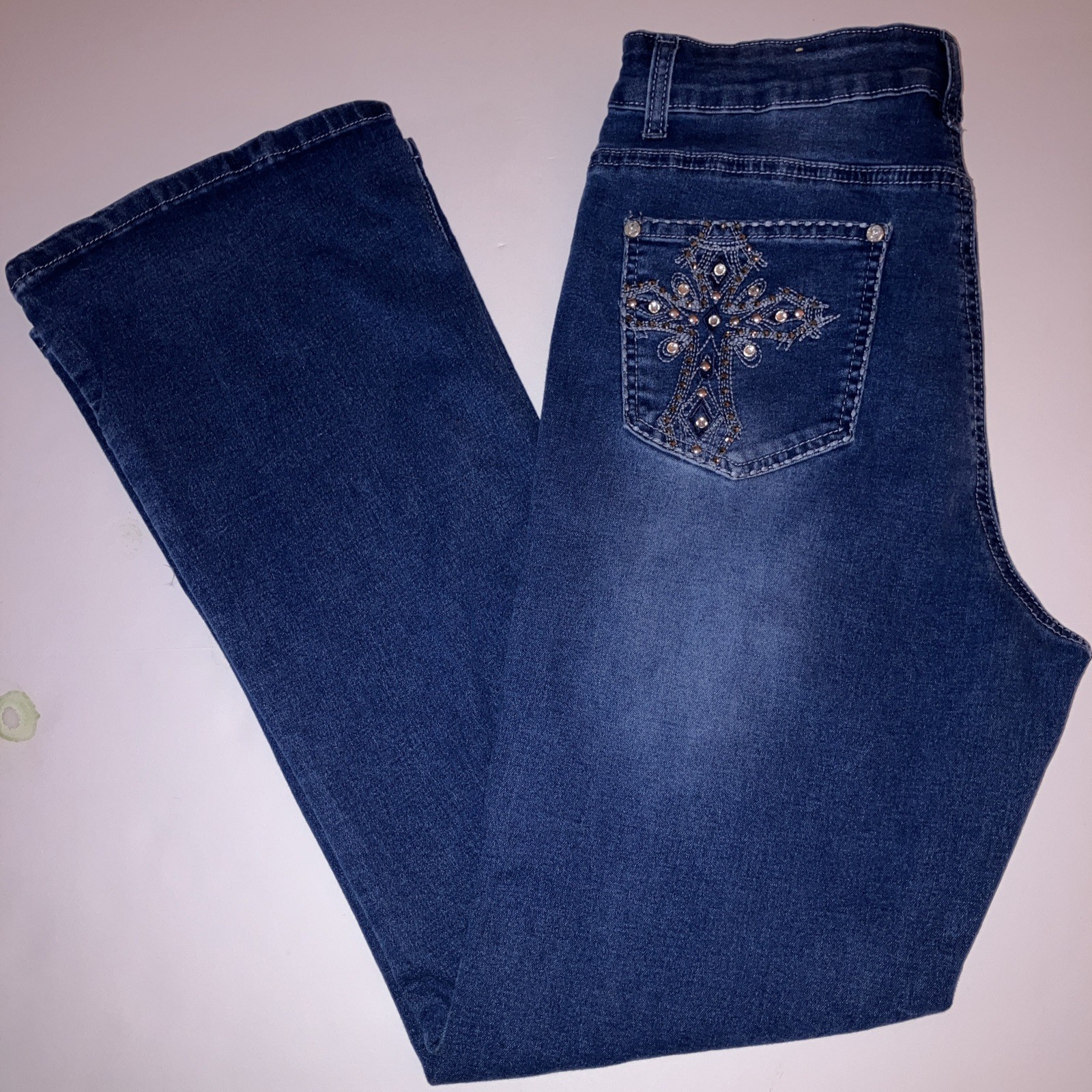 Women 12 Stretch Denim Flare Rhinestone  30x30in