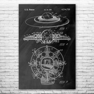 Patent Earth Flying Saucer Ufo Poster Print Sci-Fi Gift Ufo Wall Art Alien