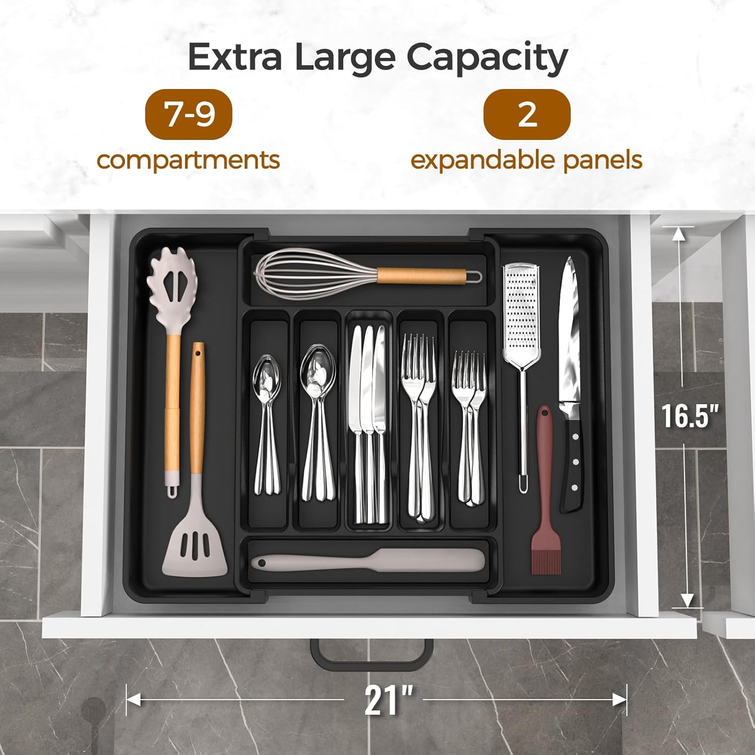 Extra Large Expandable Silverware Organizer, Bpa-Free Food-Safe Cutlery Flatware