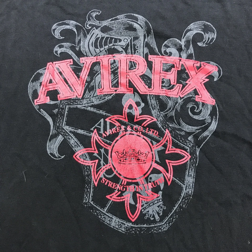 Vintage Avirex Y2K T Shirt Mens 2XL Black Silver Red Crest Gothic Style Cotton - Image 3 of 4