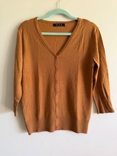 ModCloth MAK Sweater Caramel Brown V-neck 3/4 Sleeve Cardigan - Size L