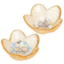 2 Pieces Ring Dish Jewelry Tray, Floral Glass Jewelry Holder Tray for Amber