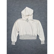 Abercrombie  Fitch Women Medium Cream Cropped Hoodie Sweatshirt Logo Off White