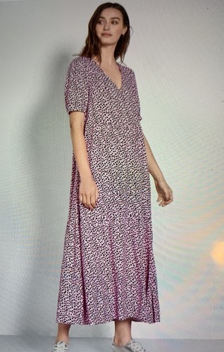 Hush Pink Print Penelope Maxi Dress Size 8 V Neck S/ Sleeve + Pockets Immaculate - Picture 14 of 14