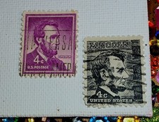 1961 2x RARE, VINTAGE CANCELLED ABRAHAM LINCOLN 4c USA POSTAGE STAMPS 