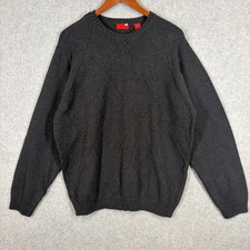 IZOD Mens Argyle Sweater Crew Neck Long Sleeve Cotton Dark Gray Large Casual