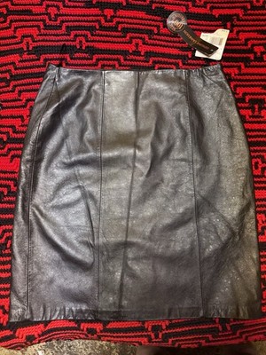 Jaclyn Smith 100% Lambskin Leather Midi Skirt Size 16 Black Straight Y2K NWT