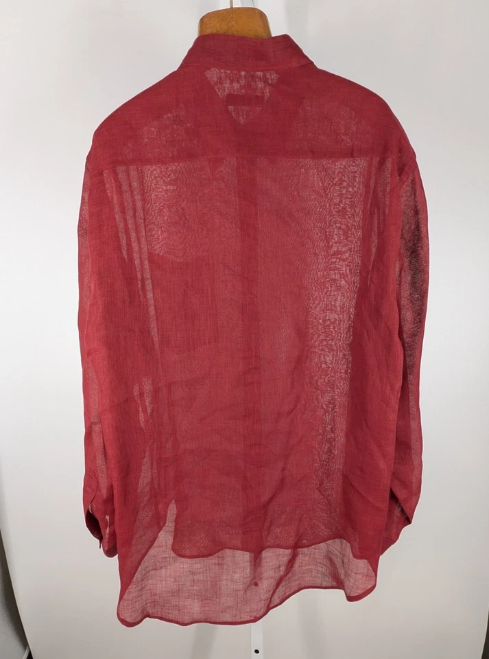 Vtg Giorgio Armani Le Collezioni Sheer Linen Shirt Men's XL Clay Red 90s Italy - Image 3 of 4