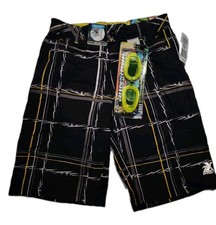 Zeroxposur Swim Trunks Boys 8 Small Black With Striped And Adjustable Waist USPF