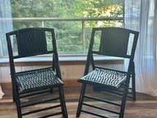 UNIQUE Vintage Mid Century BLACK Bamboo Rattan Counter FOLDING Chair PAIR Wicker