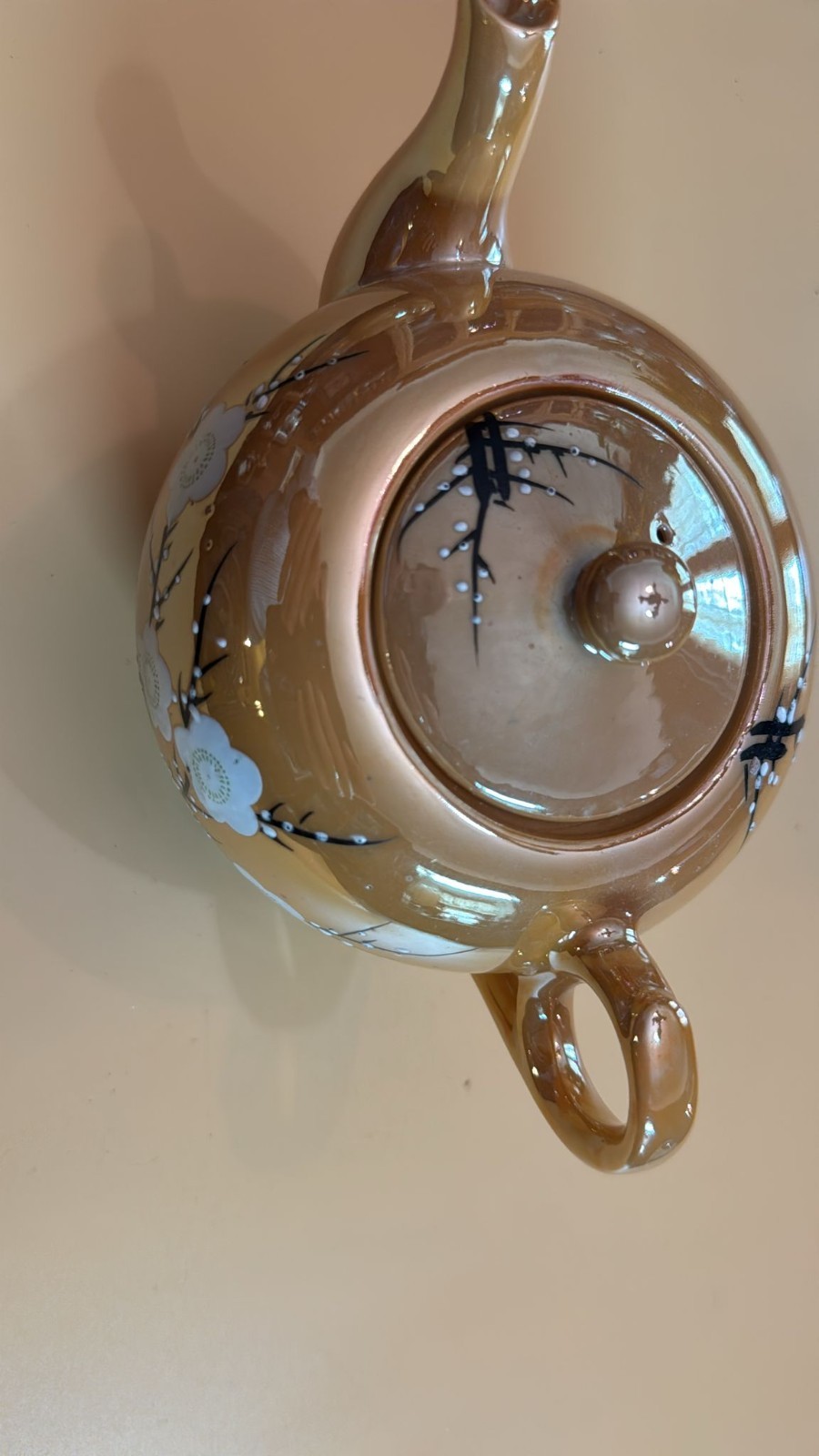 Vintage TA Japan Lusterware Tea Set Cherry Blossom Service for 6 Gold Peach Pink