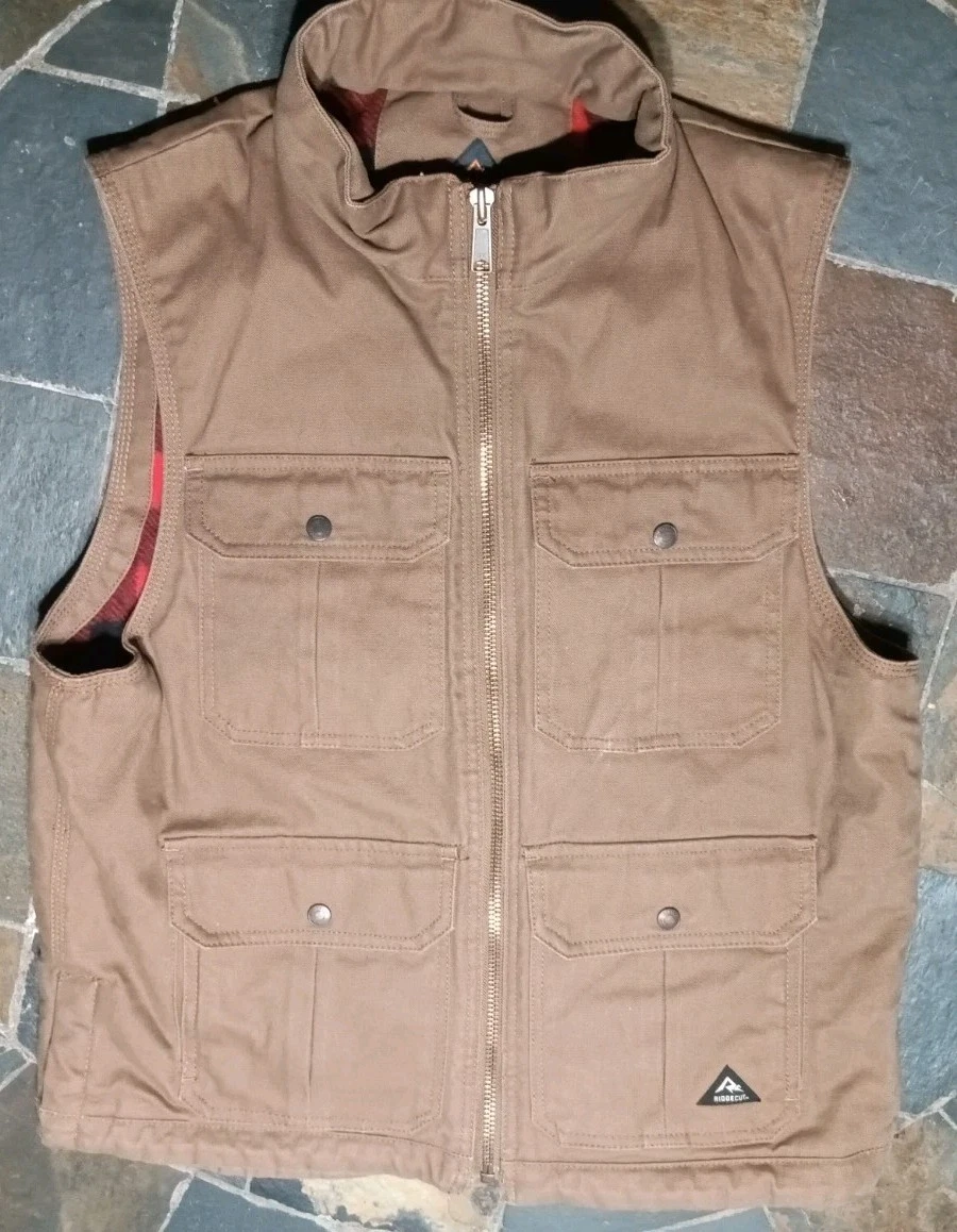 Ridgecut Toughwear Vest Mens Large Brown Flannel Insulated Work Utility Outdoor