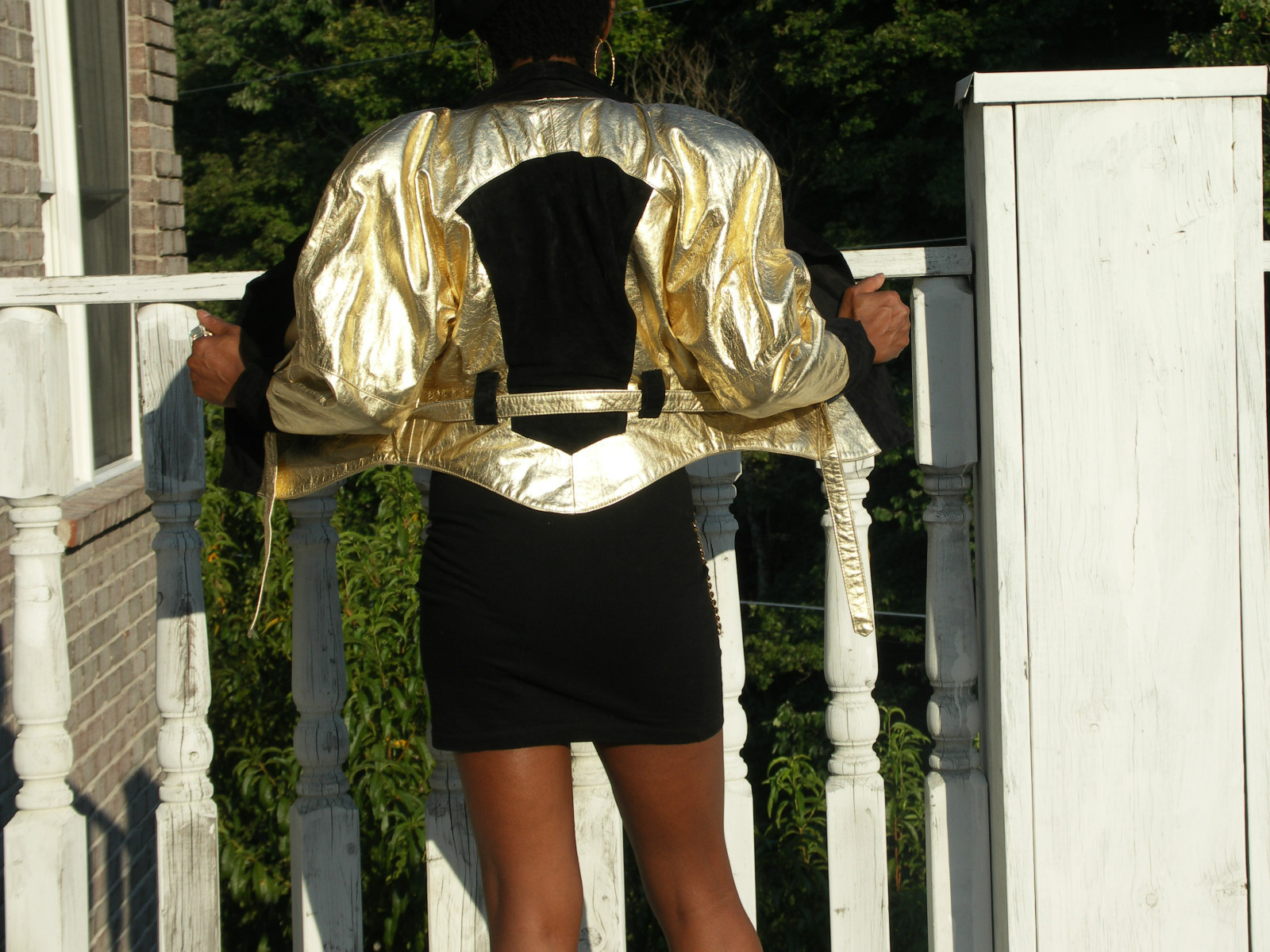 Stylish Philip Noel Gold & black leather bomber jacket Stroller Coat S-M 0-8 image 5