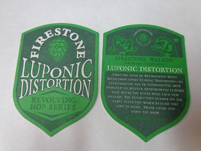 BEER Brewery COASTER ~ FIRESTONE WALKER Brewing Co Luponic Distortion Hop Brew