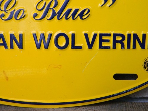 Rare Vintage Michigan Wolverines "Go Blue" Football Shaped License Plate, U of M - Picture 7 of 9