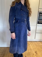 Ladies Trench Coat Classic Navy Suede Knee-length Real Soft Leather Jacket